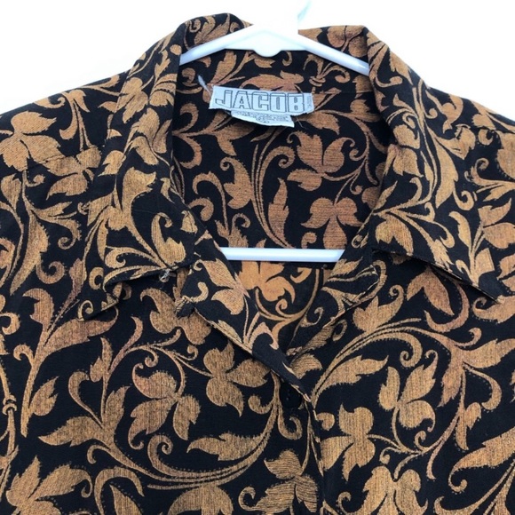 Vntage 90s Damask Floral Button Down Shirt Flowy S - Picture 2 of 5